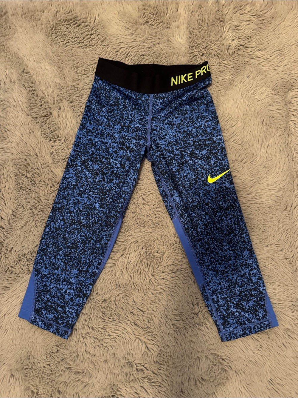 Nike Blue Speckled Performance Leggings with Neon Logo